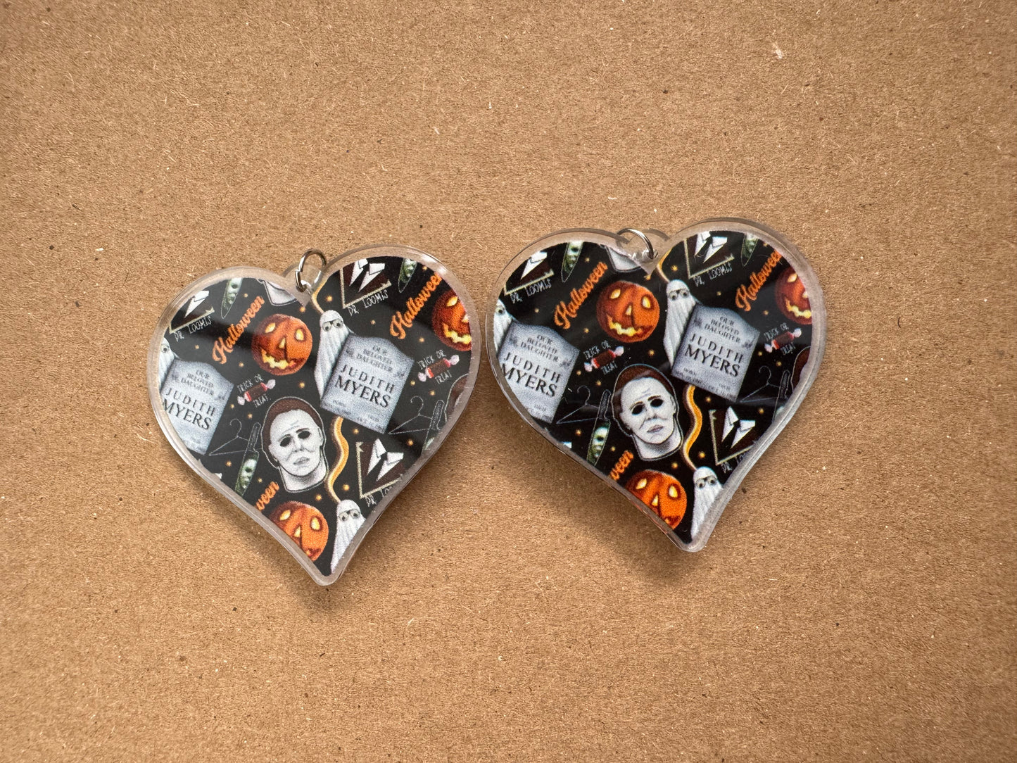 Halloween Horror Print Heart Earrings | Halloween Michael Myers, Ghostface, Trick r Treat. The Crow, Nightgmare on Elm Street