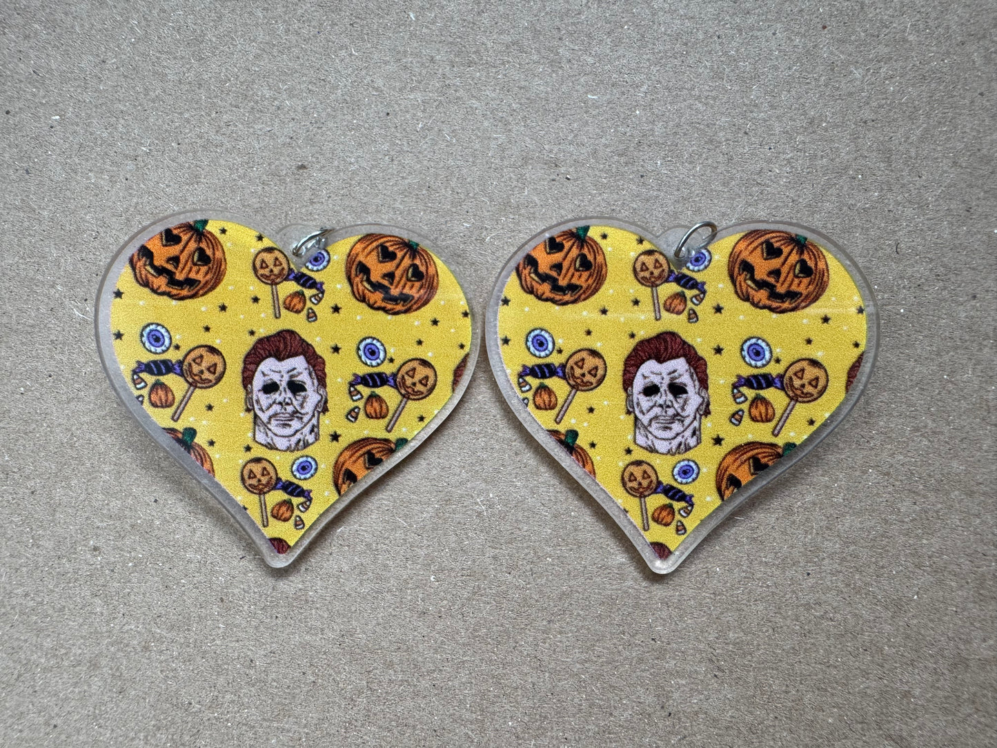 Halloween Horror Print Heart Earrings | Halloween Michael Myers, Ghostface, Trick r Treat. The Crow, Nightgmare on Elm Street