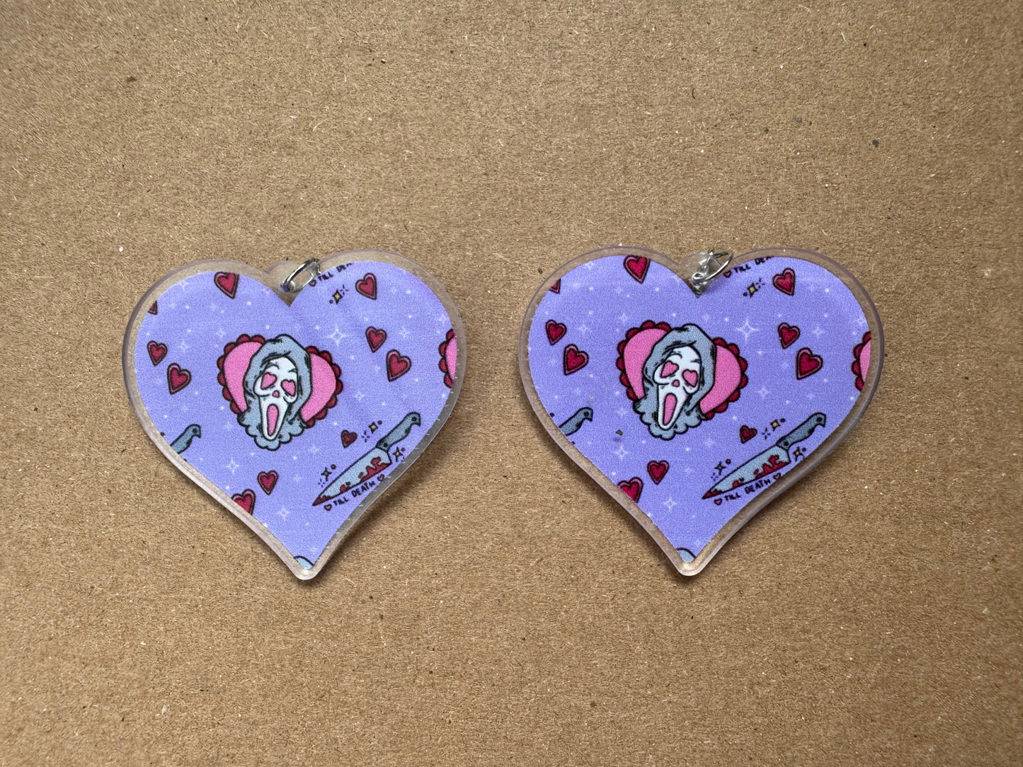 Halloween Horror Print Heart Earrings | Halloween Michael Myers, Ghostface, Trick r Treat. The Crow, Nightgmare on Elm Street