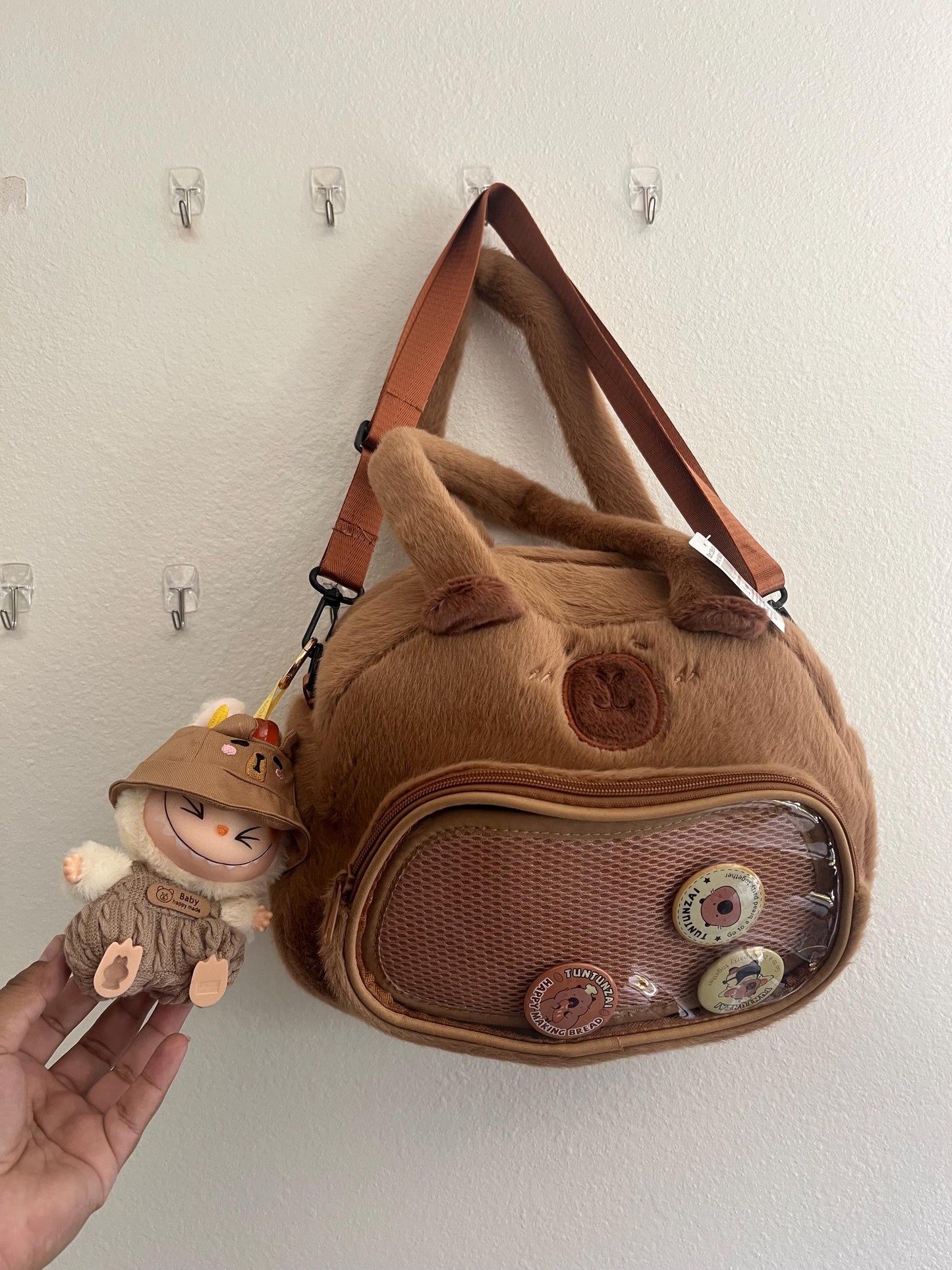 Cute Capybara Fluffy Handbag with Crossbody Strap Capybara Bag