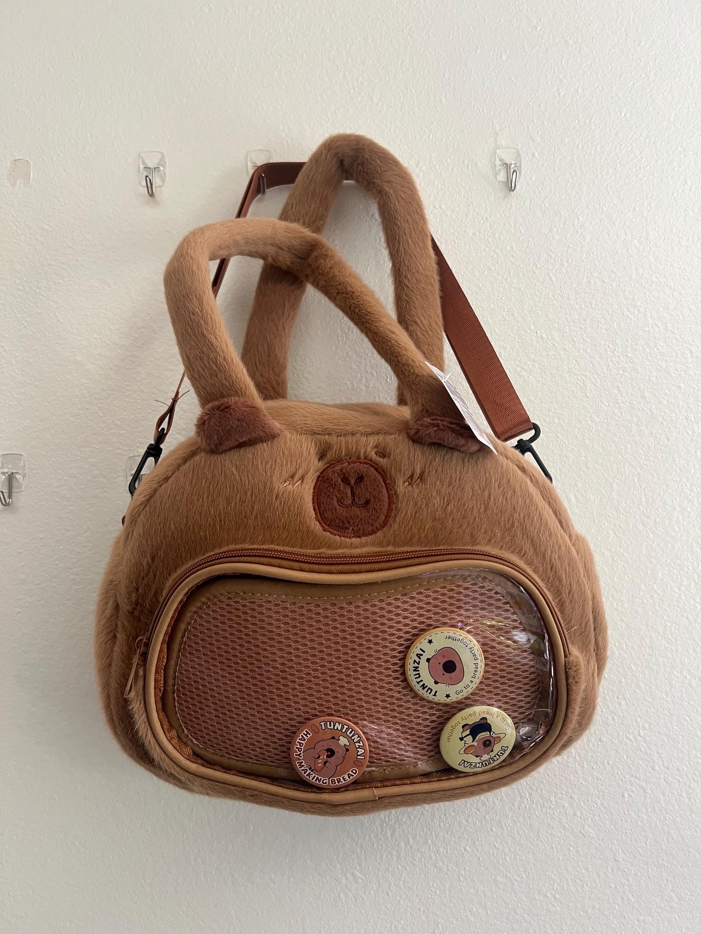 Cute Capybara Fluffy Handbag with Crossbody Strap Capybara Bag