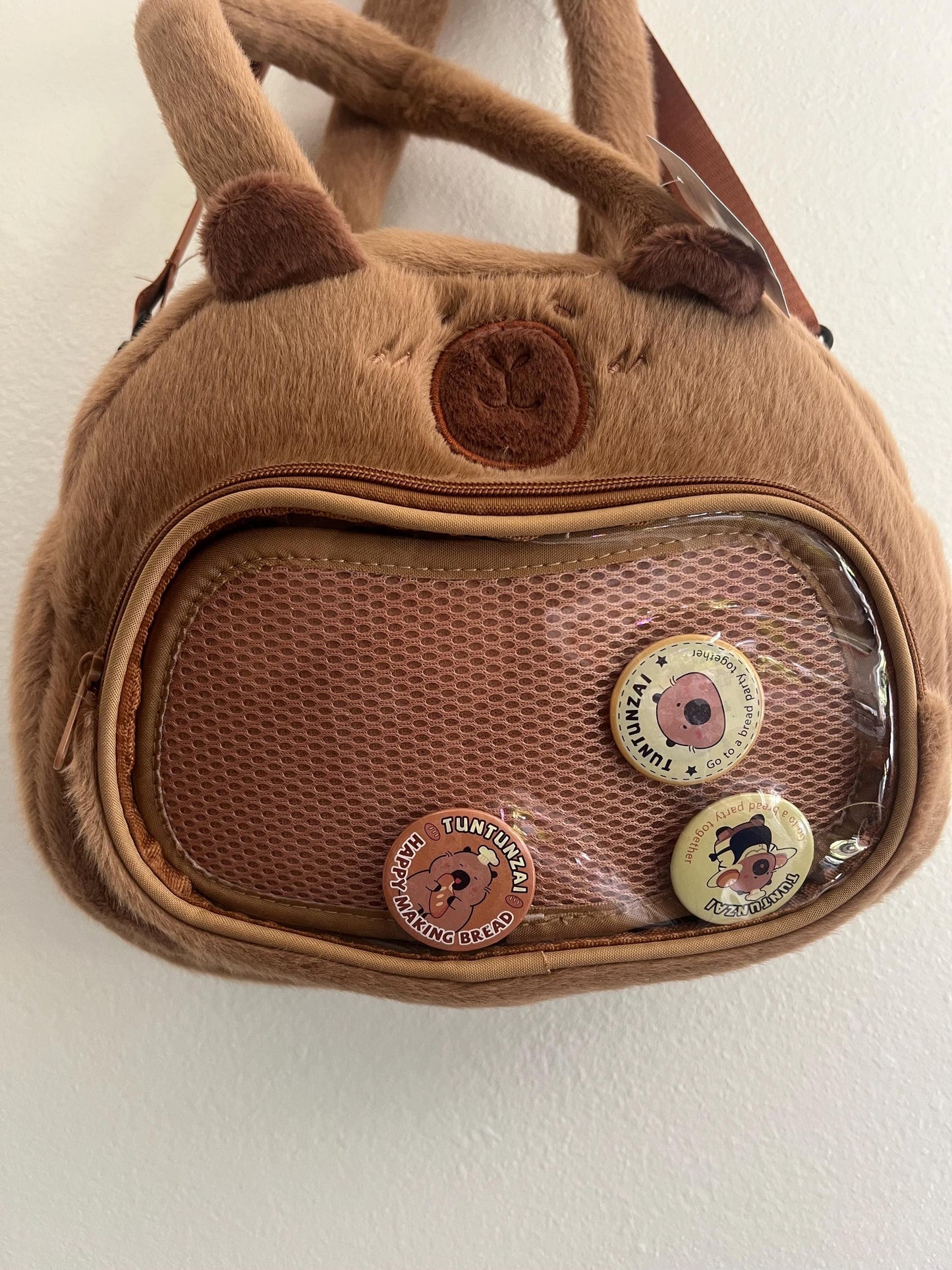 Cute Capybara Fluffy Handbag with Crossbody Strap Capybara Bag