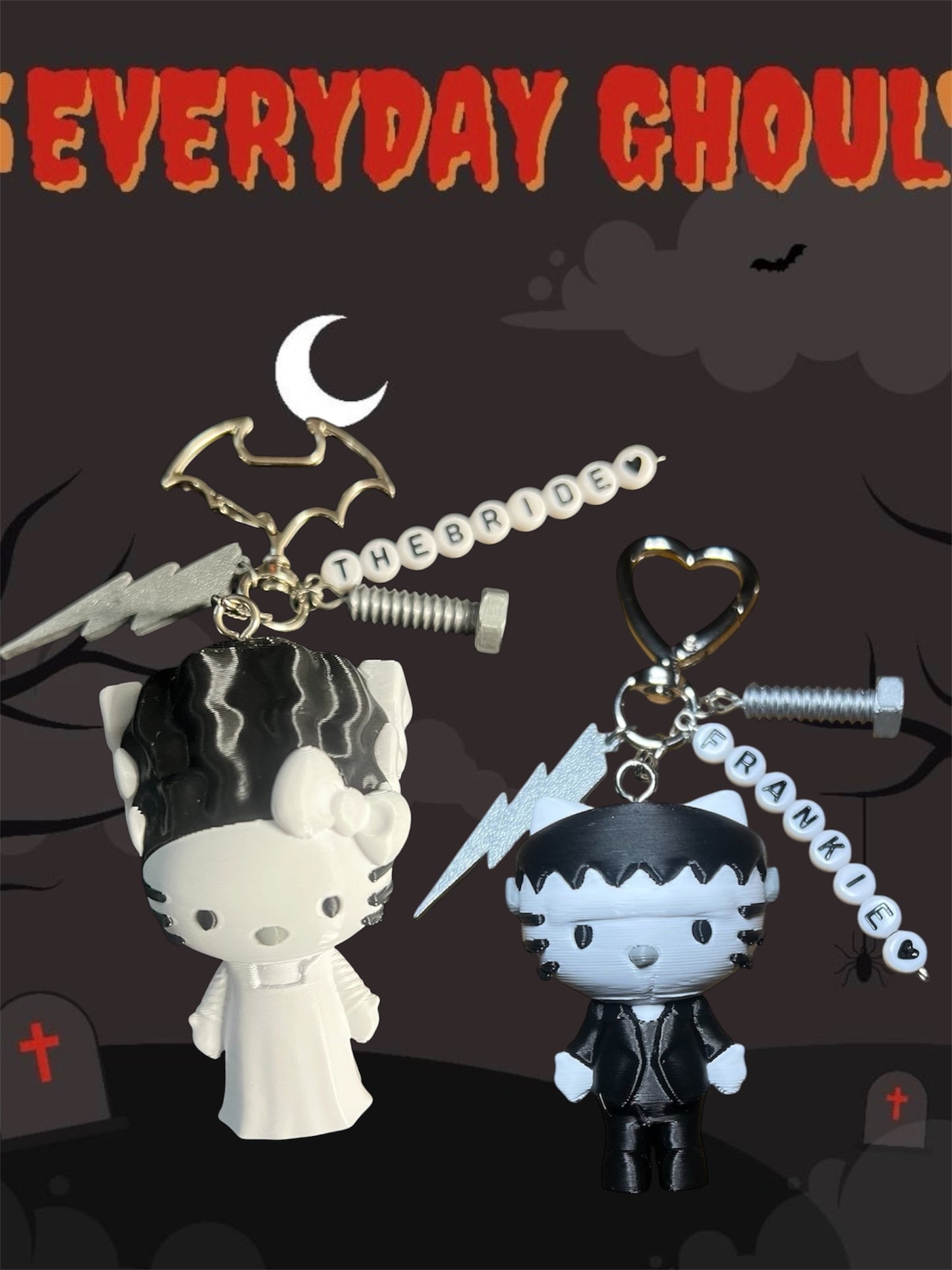 Kitty Frankenstein & The Bride Keychain
